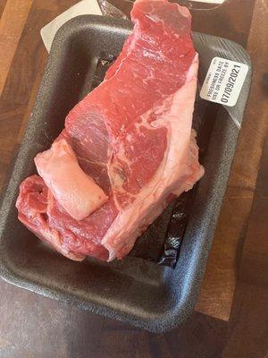 The smell coming from the meat is horrible. Then on the front of the steak they covered the grey marks and bad spots with labels.