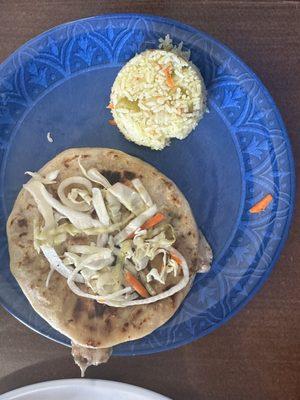 Monster Pupusa with a side of rice