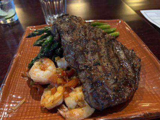 Ribeye and prawns!