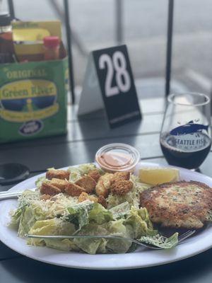 Whoa.. Halibut cake and Caesar salad.