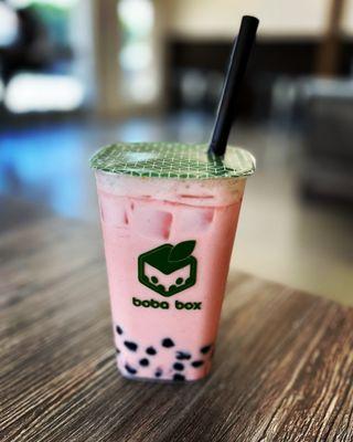 My Strawberry Milk Tea with boba stirred - soooo good!!