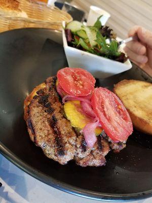 House burger w dry side salad, burger is spot on tasty!