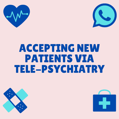 Due to the coronavirus (COVID-19), all new and current patients will now be seen via tele-psychiatry.