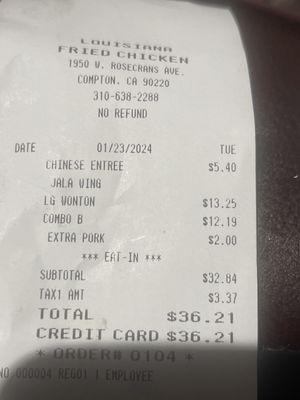 No food pic but proof of receipt