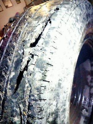 Please take advantage of free safety checks. This is what my tire look like. I have no idea how it didn't blow out.