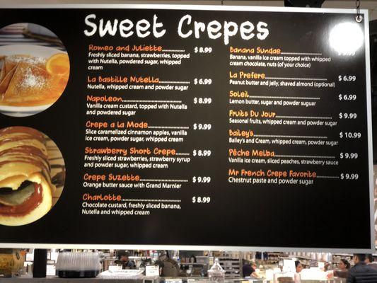 Sweet Crepes Menu