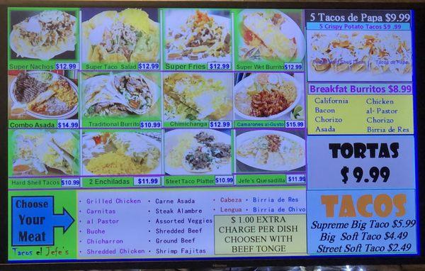 Tacos El Jefe menu page 1