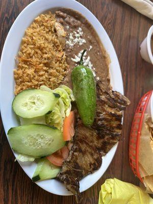 Carne asada plate very very good!  freshly made tortillas will be coming back for sure!