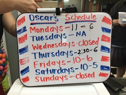 Oscar's schedule as of October 2015.