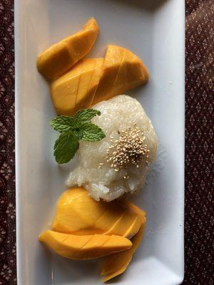 Mango  sticky rice  Served warm. Simple but quite delicious!