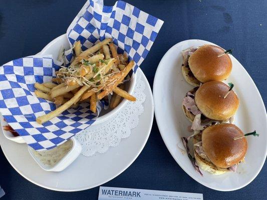 Truffle fries & lobster sliders