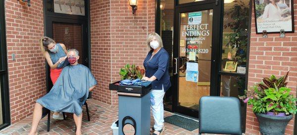 Haircuts outside if you are not comfortable having them inside during COVID.