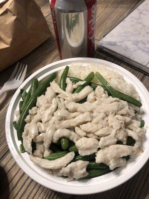 Steamed chicken and string beans. Delicious