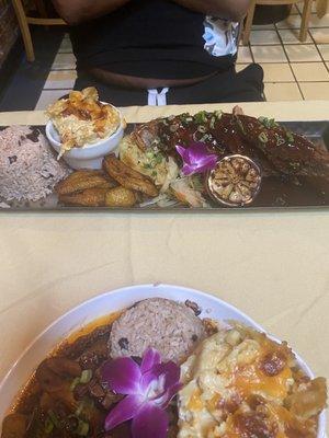 Fried Red Snapper, Fried Sweet Plantain, Rice and Peas, Mac and Cheese