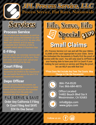 Small Claims in Los Angeles, Orange County, Riverside, San Bernardino and the WHOLE STATE of CALIFORNIA for a Flat Rate Price?!