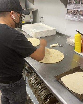 Hand stretched fresh dough