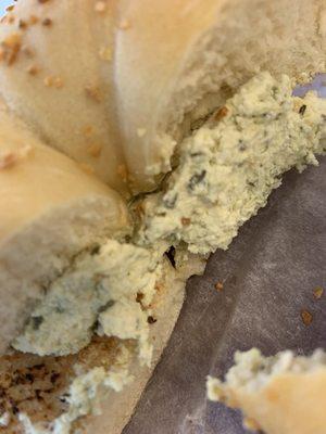 Garlic bagel with garlic herb cream cheese