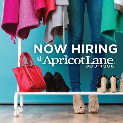 Now hiring part-time and full-time stylists.  Visit www.apricotlaneboutique.com/theglen to fill out an application.