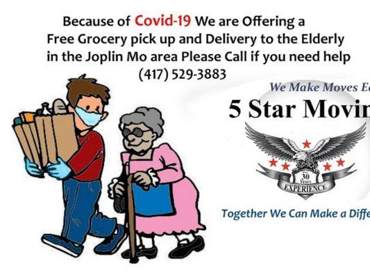 5 Star Moving Offering free grocery pick up and delivery service ror the Elderly during Covid crisis