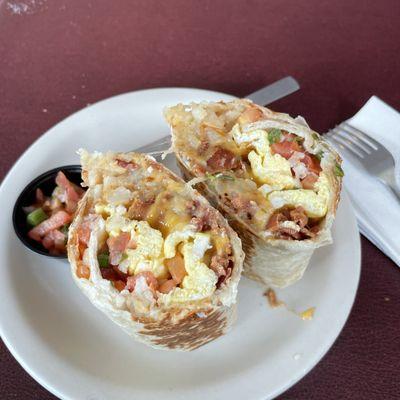 6. Breakfast Burrito w/ bacon and mild salsa