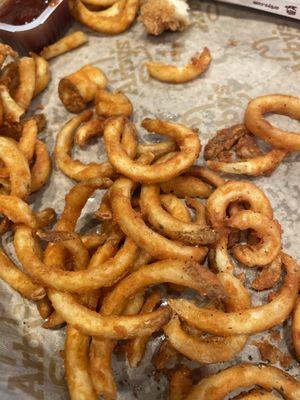 This is a picture of my  "Curly Fries" from Arby's. The WORST Arby's ever. Don't go to the Cherry Valley/Calimesa Arby's,