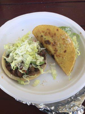 Asada grilled taco and pastor sope. Both great!