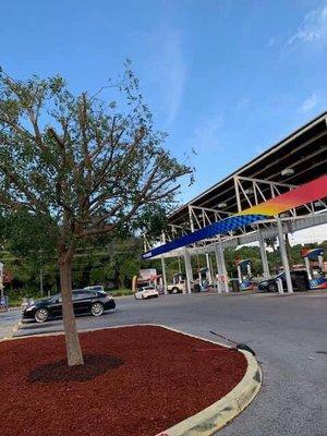 View of the updated gas station.