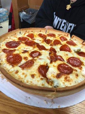 Deep Dish pepperoni pizza @counterfitpizza is our instagram and Facebook