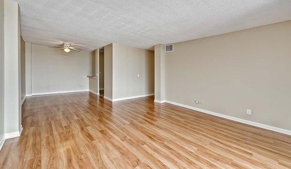 Living room with adjacent dining area