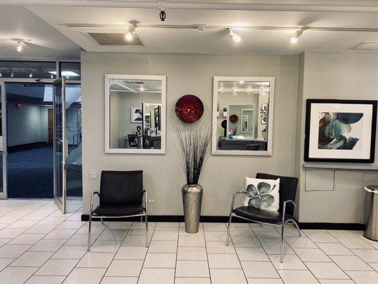 salon entrance and waiting area