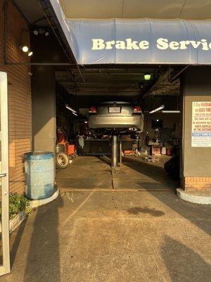 Our spare car getting new brakes!