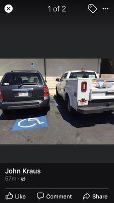 Someone posted on FB Their truck in the handicap lined area