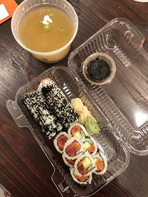 Alaskan Maki, Spicy Tuna Maki, Miso Soup