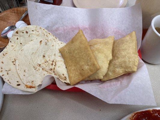 Sopapillas and handmade tortillas.