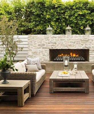 Exterior Fireplace Display with Natural Stone Veneer