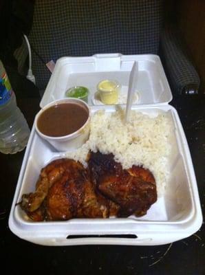 Half Chicken with side of rice and beans