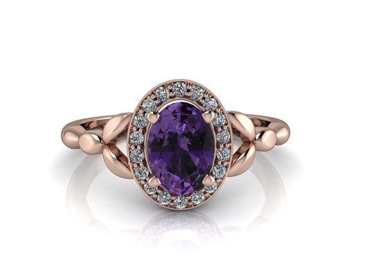 14k Rose Gold Lavender Sapphire Halo Ring. Custom made one-of-kind.