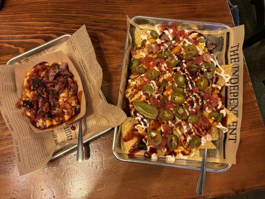 Loaded Brisket Mac n Cheese and Brisket Nachos with everything