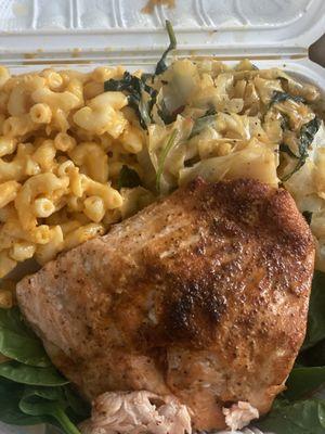 Grilled Salmon, Cabbage, Mac and Cheese