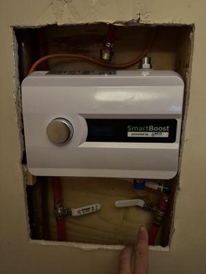 Electric Tankless Water Heater AKA Insta-Hot used for only upstairs shower (great for additions!)