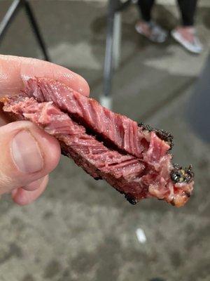 Wagyu pastrami (special chefs table event item) from HLSR World BBQ Cookoff tent 2022 done by Fire Craft BBQ in Kingwood, Texas