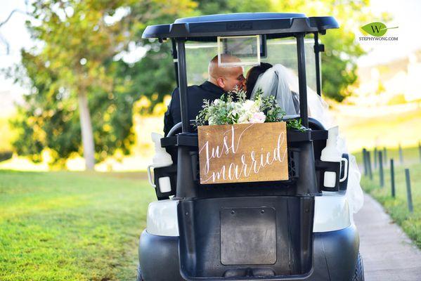 just married. twin oaks golfcourse wedding