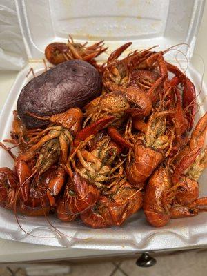 2 lbs. boiled crawfish with a potato.