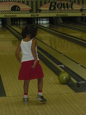 Look dad! Grace learning the ropes (er gutter).