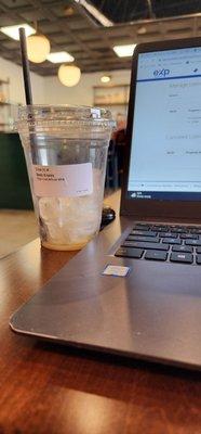 Great place to work and drink a "Bee's Knees" (Honey Lavender Iced Latte)