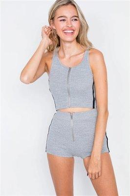 Grey & Black Color Block Athletic Crop Top & Mini Shorts Set