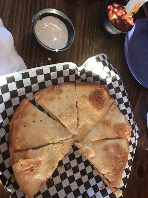 Chicken quesadilla- good stuff with their ranch dressing!!