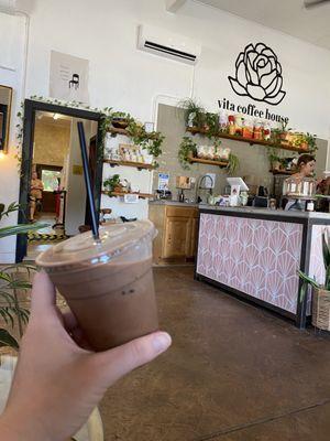 Iced mocha inside shop