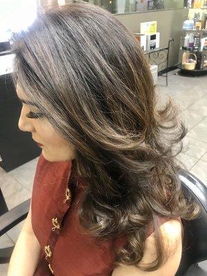 Hair Color , refresh glaze , Haircut and blow-dry style.