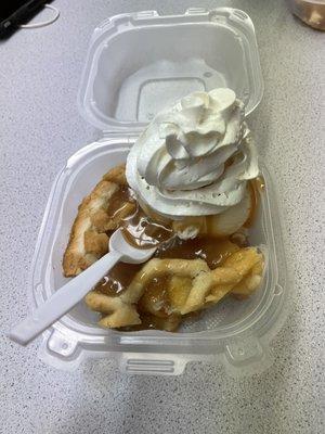 Apple pie a-la-mode with caramel and cool whip!